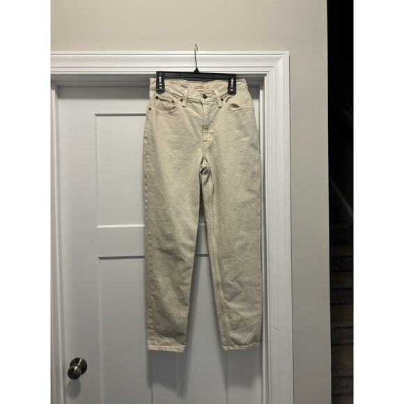 LEVIS 80s Mom Jeans Womens 28x28 Beige High Rise Tapered Cream Off White Premium - Picture 1 of 6